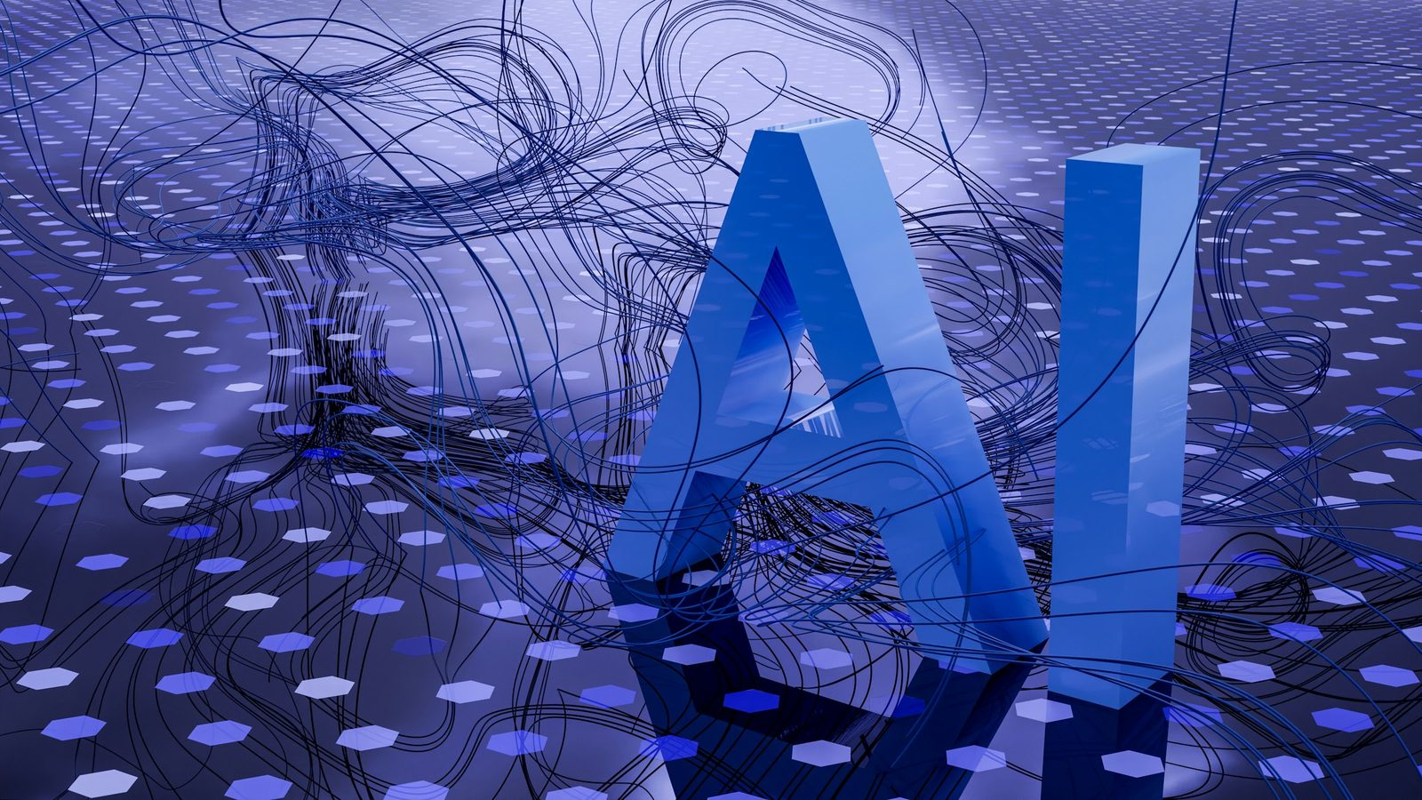 蓝色 AI 立体字：数字人技术的核心标识